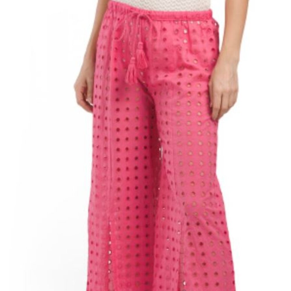 NWT TRUE DESTINATION Pink Cotton Eyelet Beach Cover-up Pants Size L